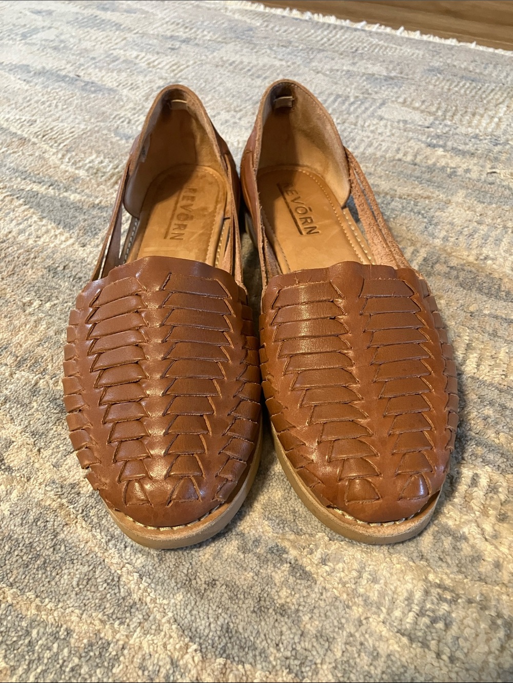 Women’s Tan Woven Leather Slip-On Flats